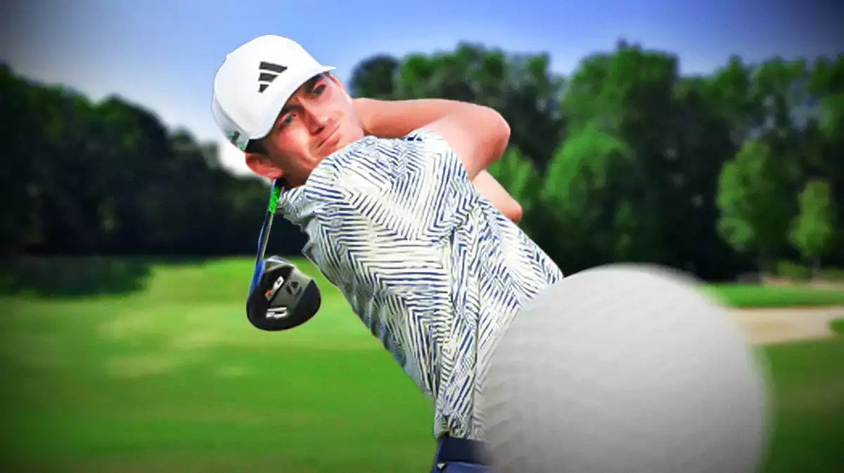 Nick Dunlap swinging a golf club.