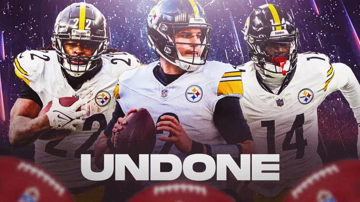 Mason Rudolph, Najee Harris, Devin Singletary all beside each other with meteors in the background.