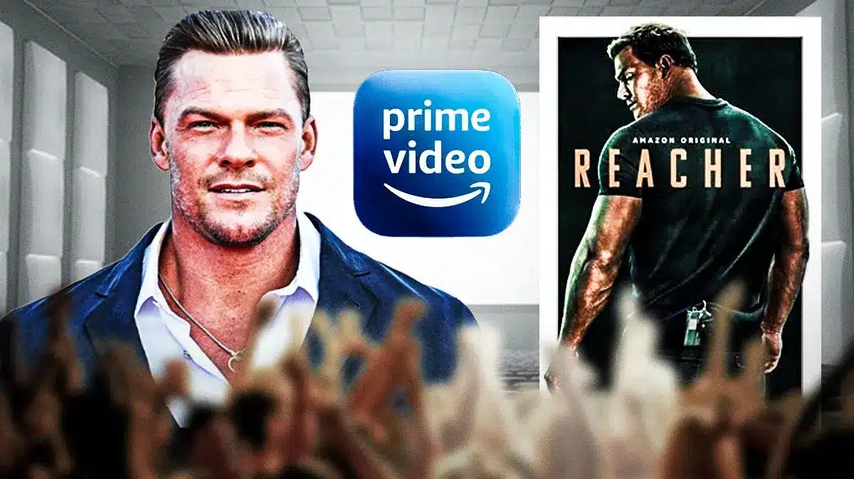 Alan Ritchson with Prime Video logo and Reacher poster.