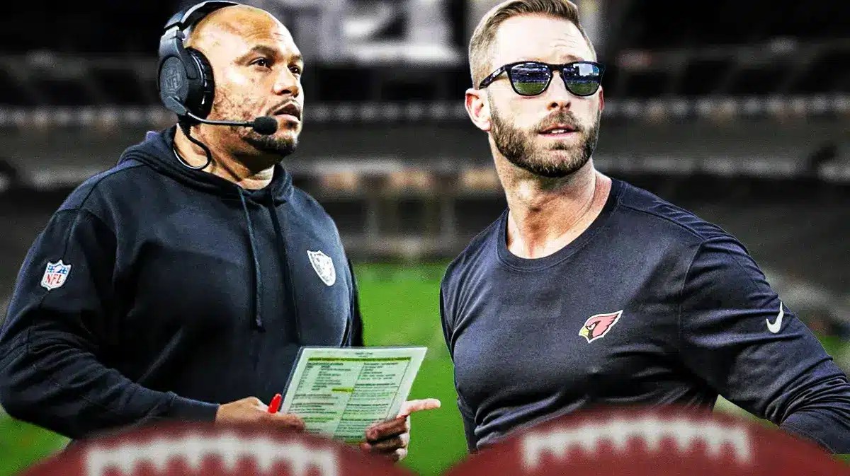 Raiders HC Antonio Pierce looking at Kliff Kingsbury.