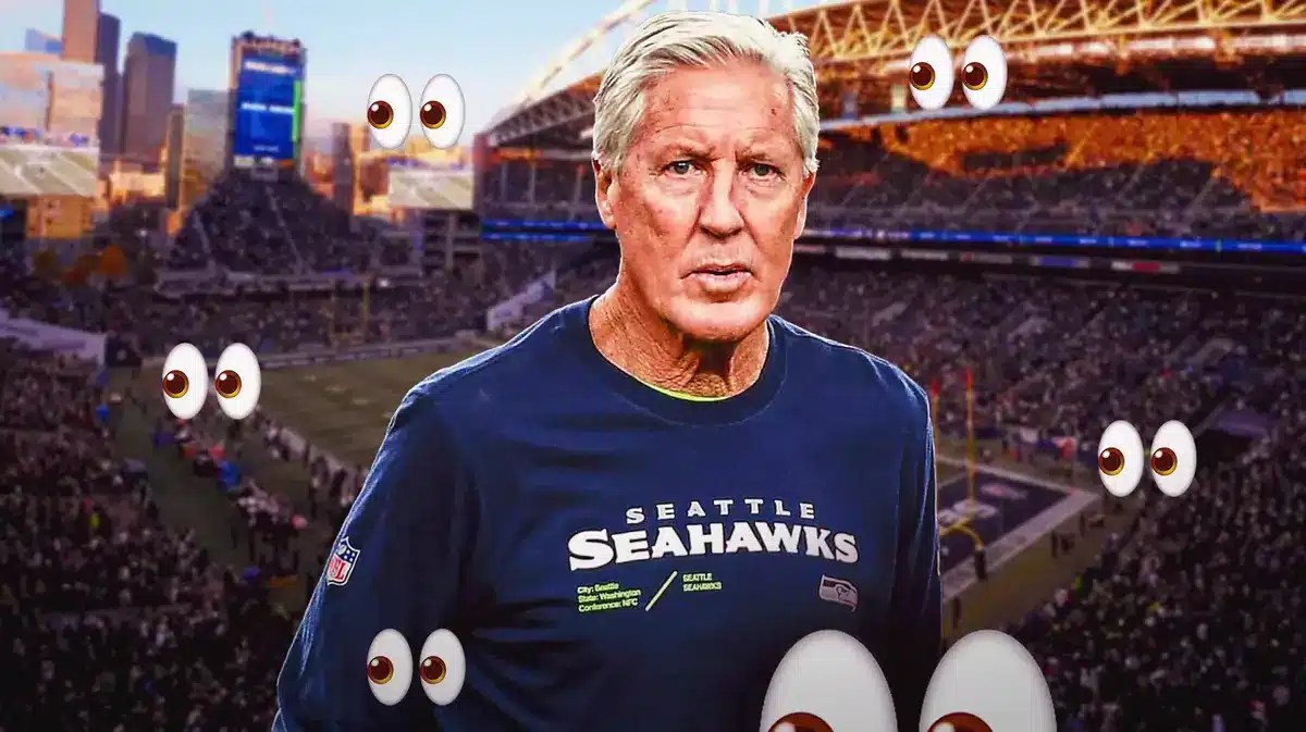 Pete Carroll with eyeball emojis all around him
