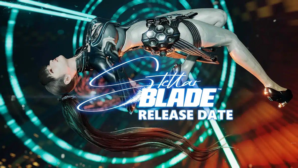 stellar blade, stellar blade trailer, stellar blade gameplay, stellar blade story, stellar blade release date, key art for Stellar blade with the game title in the center and the words release date under it