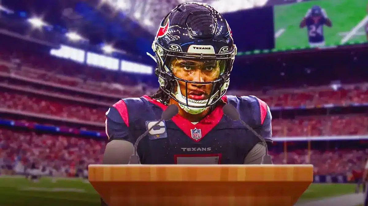 Texans qb CJ Stroud at the podium