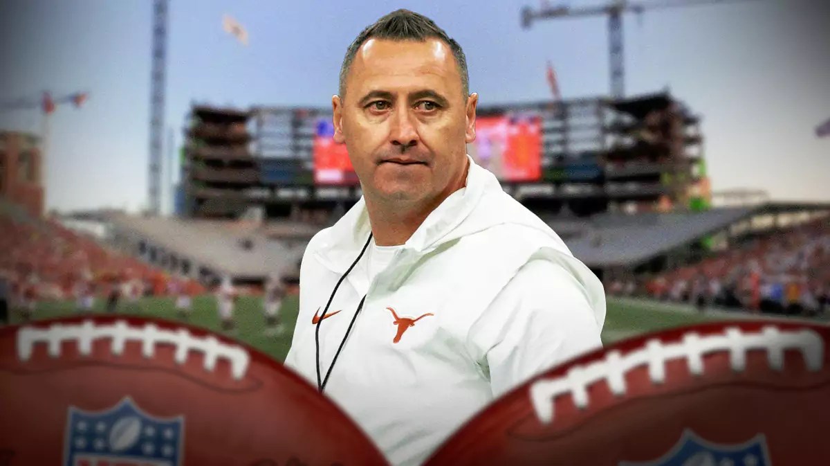 Texas football, Longhorns, Steve Sarkisian, Quinn Ewers, Transfer portal, Steve Sarkisian with Texas football stadium in the background