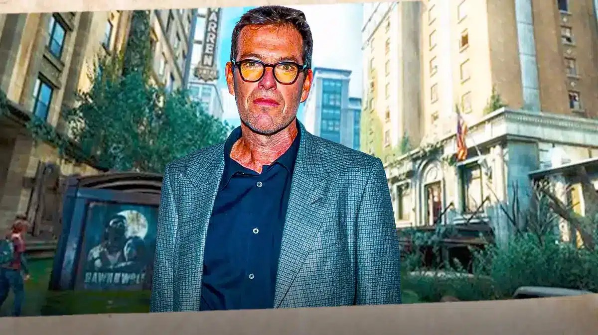 Mark Myrod with buildings behind him.