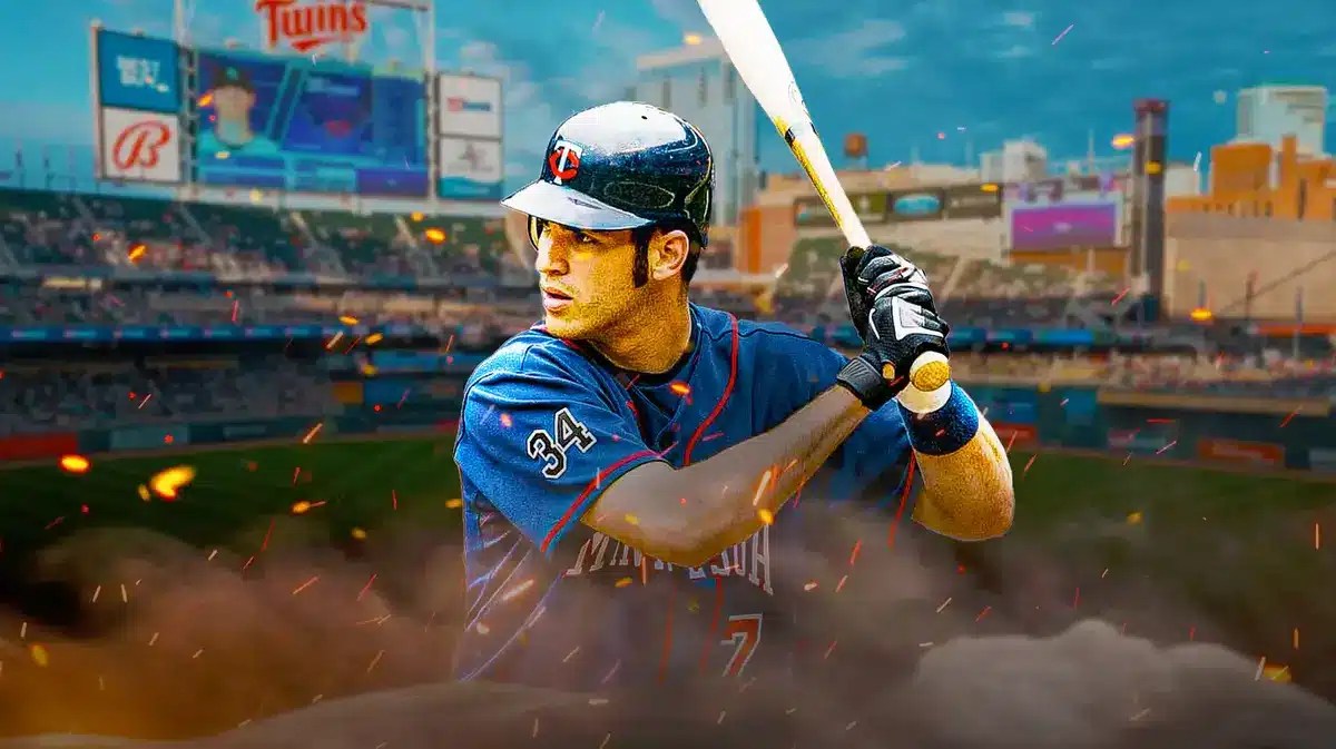 Action shot of Joe Mauer (TWINS) on fire