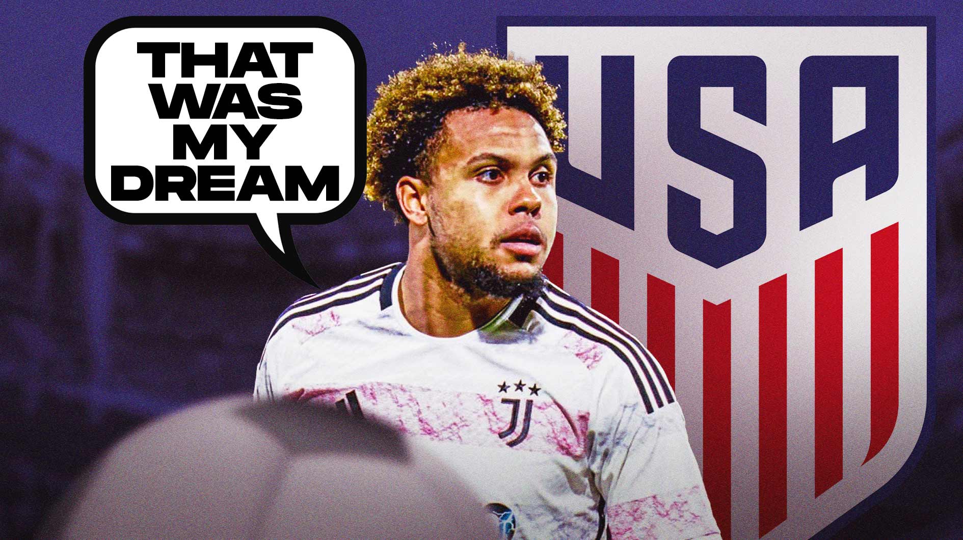 Weston McKennie saying:'That was my dream' in front of the USMNT logo