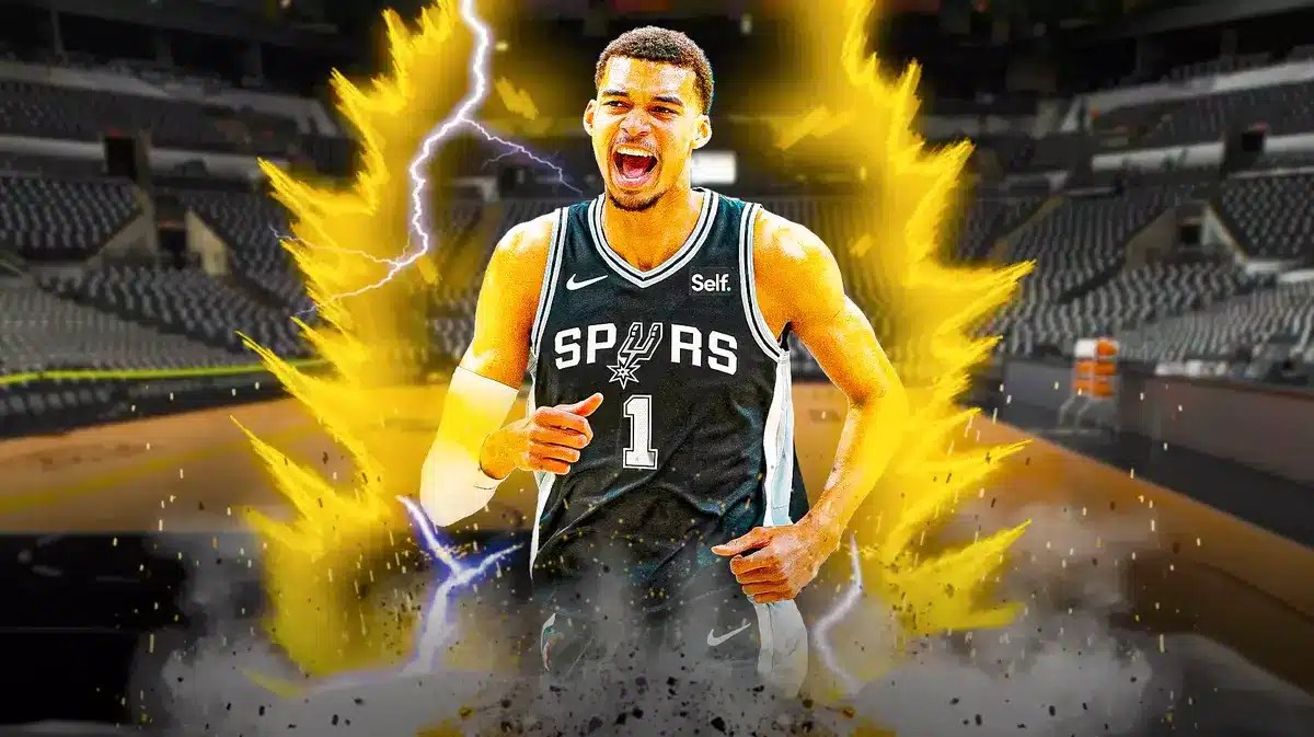 ACTION SHOT of Victor Wembanyama (Spurs) with supersaiyan glow