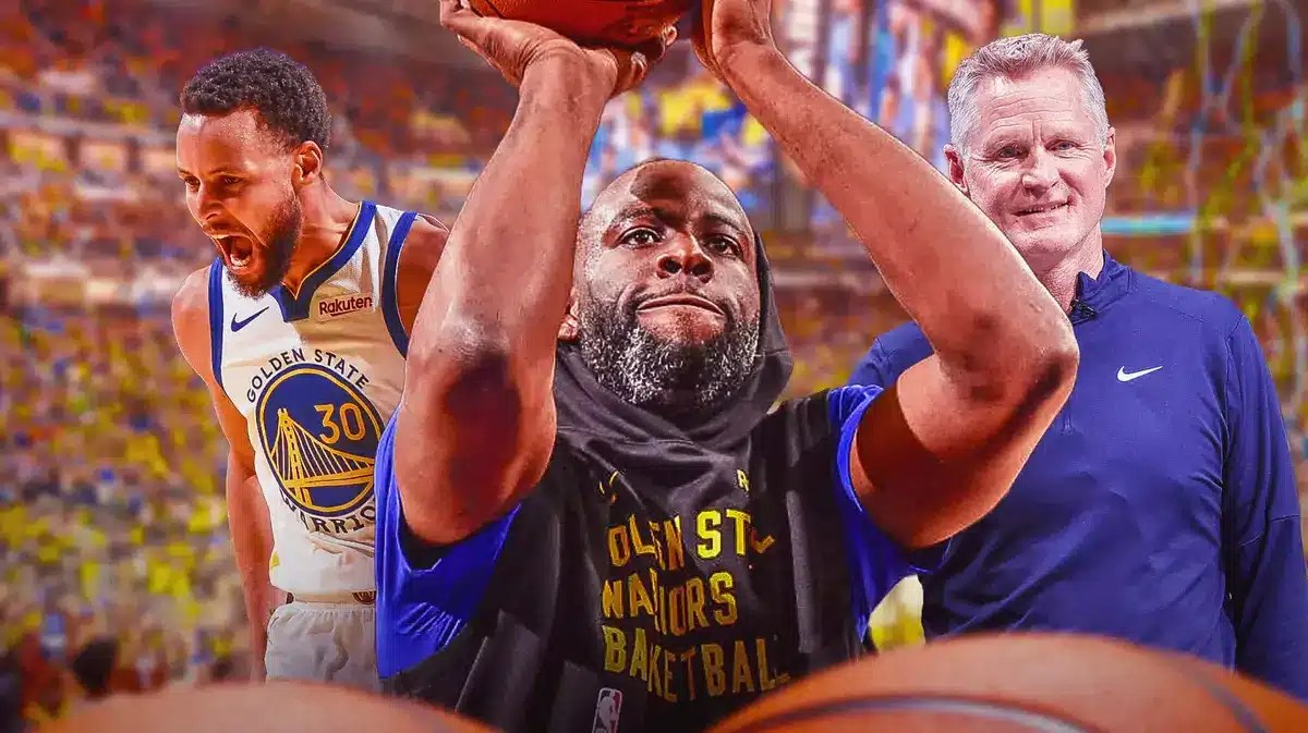 Draymond Green alongside Steve Kerr and Stephen Curry