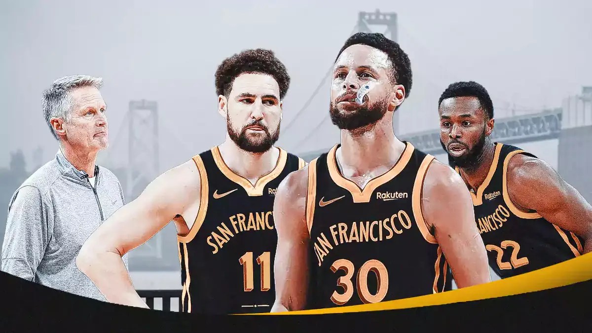 Warriors' Steve Kerr, Klay Thompson, Stephen Curry and Andrew Wiggins