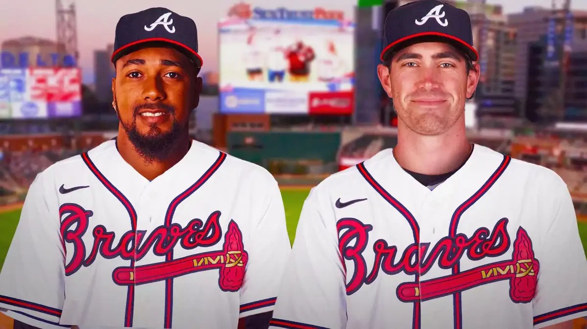 Emmanuel Clase, Shane Bieber in Atlanta Braves jerseys.