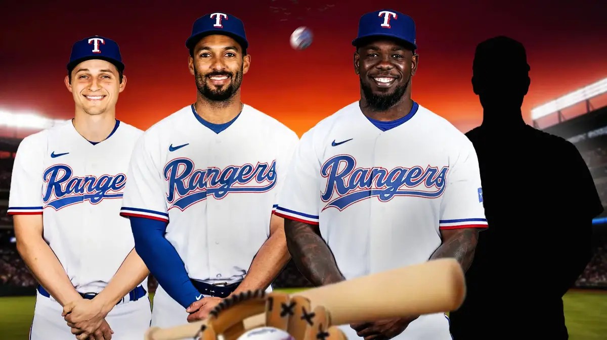 Corey Seager, Marcus Semien, Adolis Garcia. Dylan Cease as a silhouette
