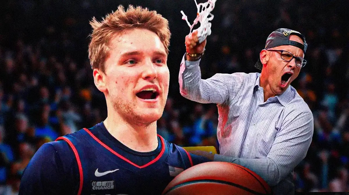 Cam Spencer and UConn Huskies coach Dan Hurley