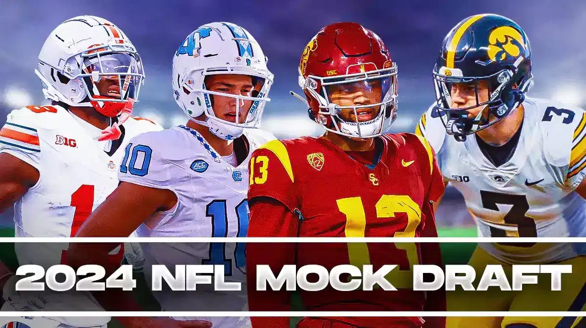nfl mock draft, 2024 nfl mock draft, marvin harrison jr., drake maye, caleb williams, cooper dejean