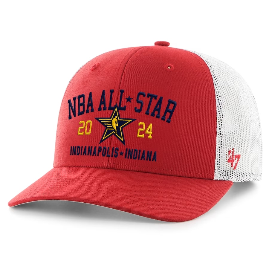'47 2024 NBA All-Star Game Trucker Adjustable Hat - Red colored on a white background.