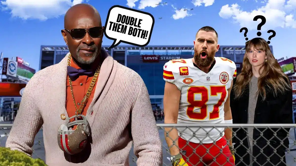 49ers legend Jerry Rice with Travis Kelce and Taylor Swift.