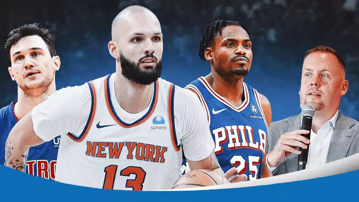 Danilo Gallinari, Evan Fournier, Danuel House next to Timberwolves' Tim Connelly