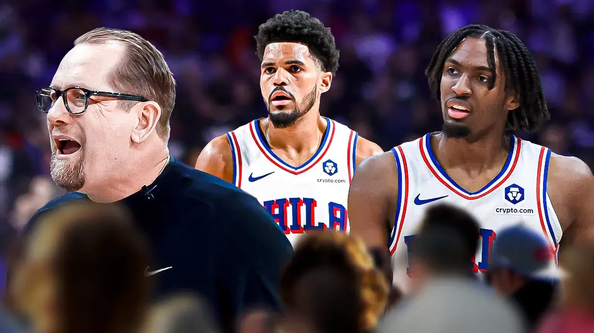 76ers' Nick Nurse, Tobias Harris and Tyrese Maxey