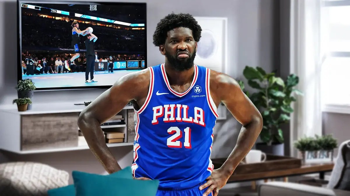 76ers Joel Embiid watching the NBA Slam Dunk Contest