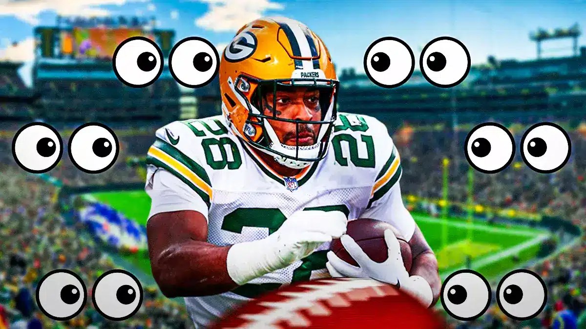 AJ Dillon with the big eyes emoji all around the background