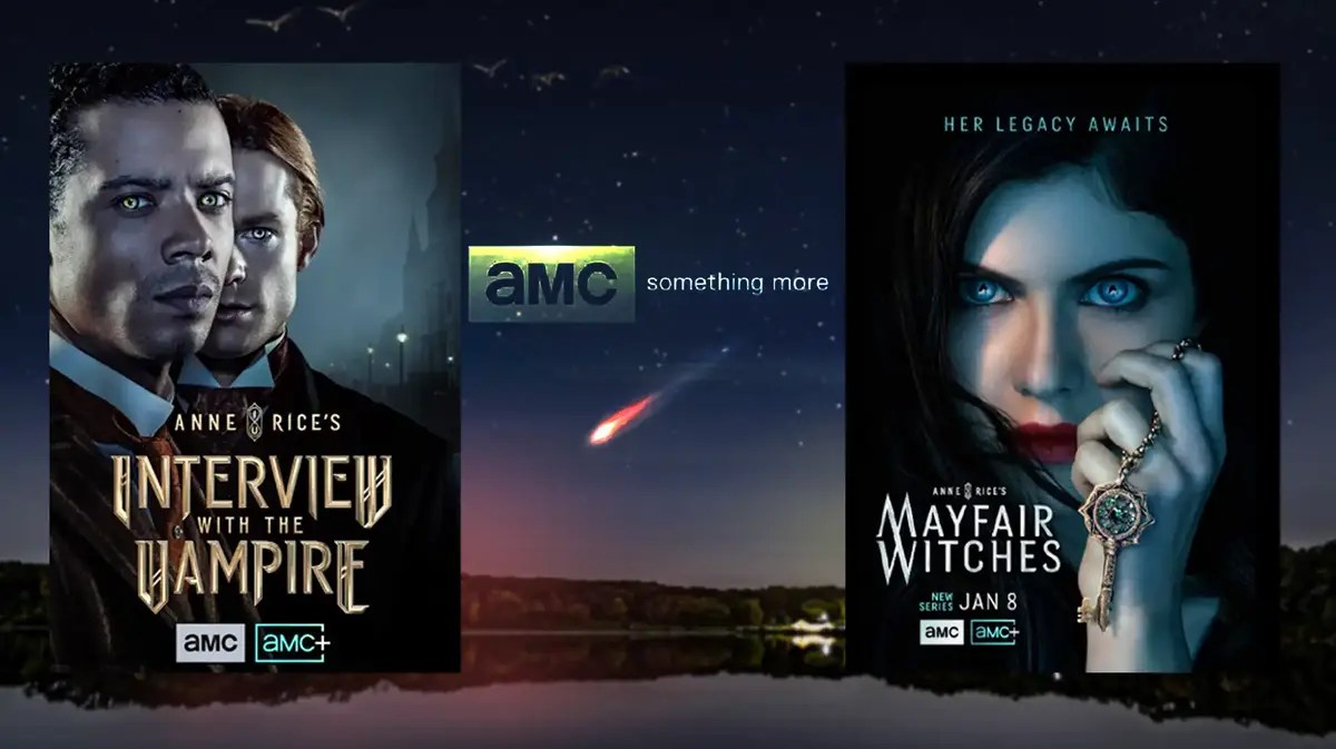 Interview with the Vampire and Mayfair Witches poster; AMC logo