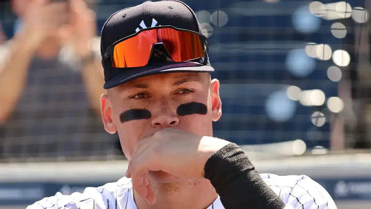 New York Yankees right fielder Aaron Judge (99) looks on before the game against the Toronto Blue Jays at George M. Steinbrenner Field.
