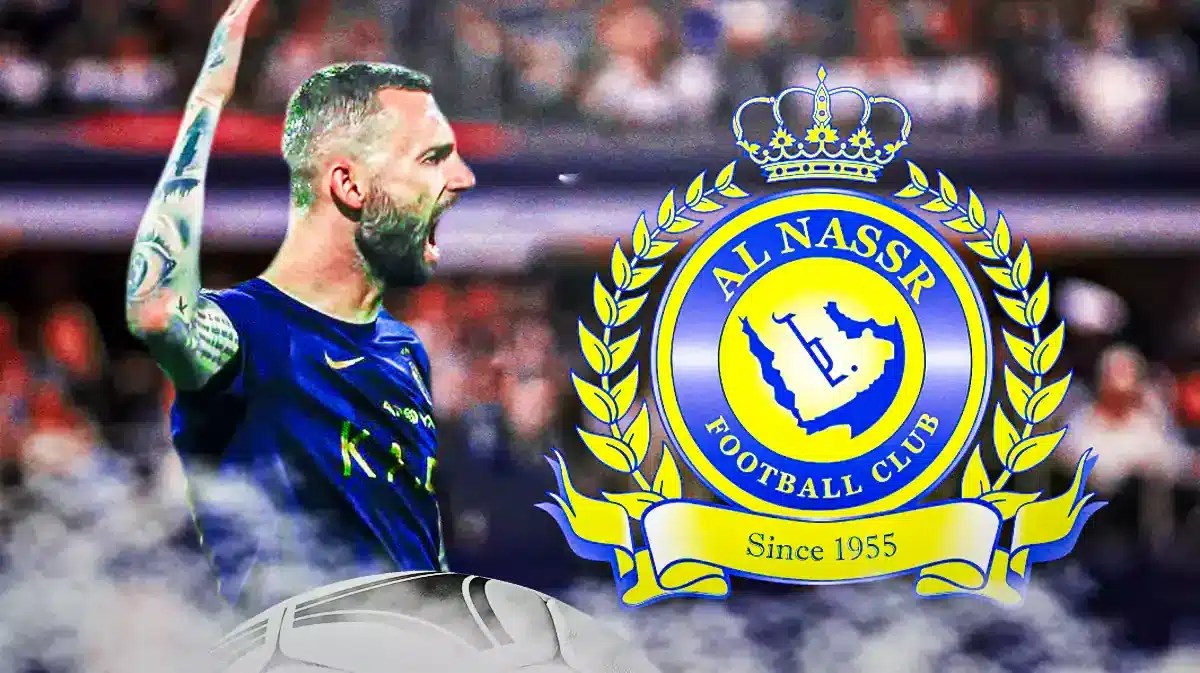 Marcelo Brozovic shouting in front of the AL-NAssr logo