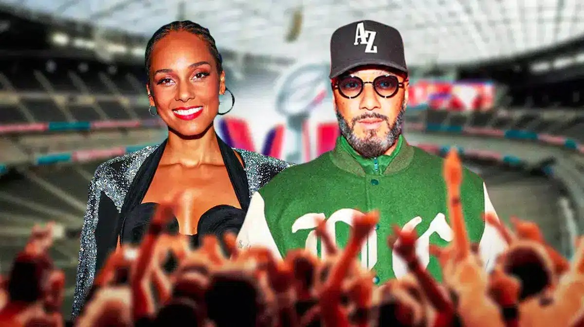 Alicia Keys and Swizz Beatz at Super Bowl.