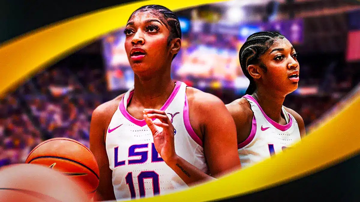 LSU women's basketball, Angel Reese, Bayou Barbie, Angel Reese LSU, Tigers, Angel Reese in LSU uni with LSU basketball arena in the background