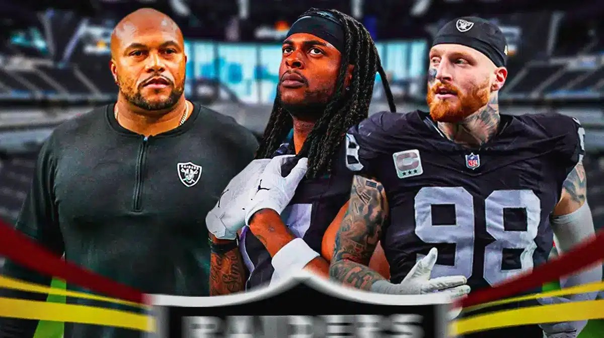 Photo: Antonio Pierce in Raiders gear with Davante Adams and Maxx Crosby next to him
