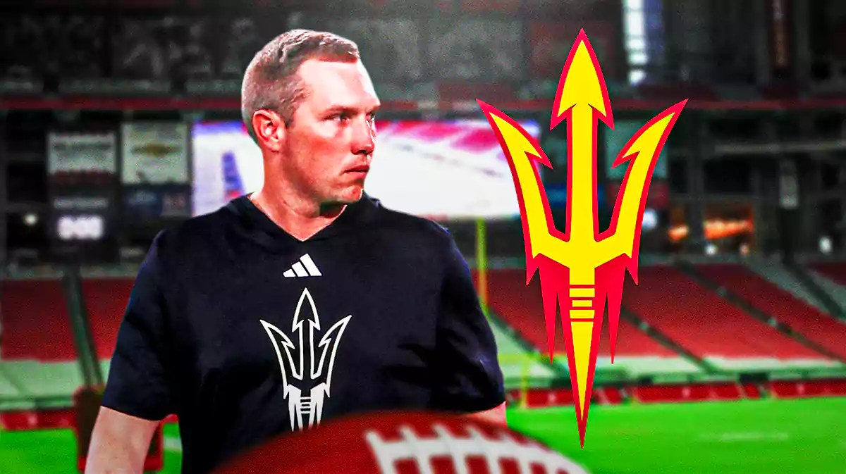Arizona State football, Sun Devils, Kenny Dillingham, Kenny Dillingham Arizona State, Kenny Dillingham coach, Kenny Dillingham with Arizona State football stadium in the background