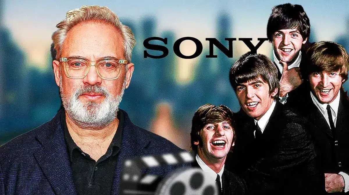 Sam Mendes and Sony logo with the Beatles (Paul McCartney, John Lennon, George Harrison, and Ringo Starr).
