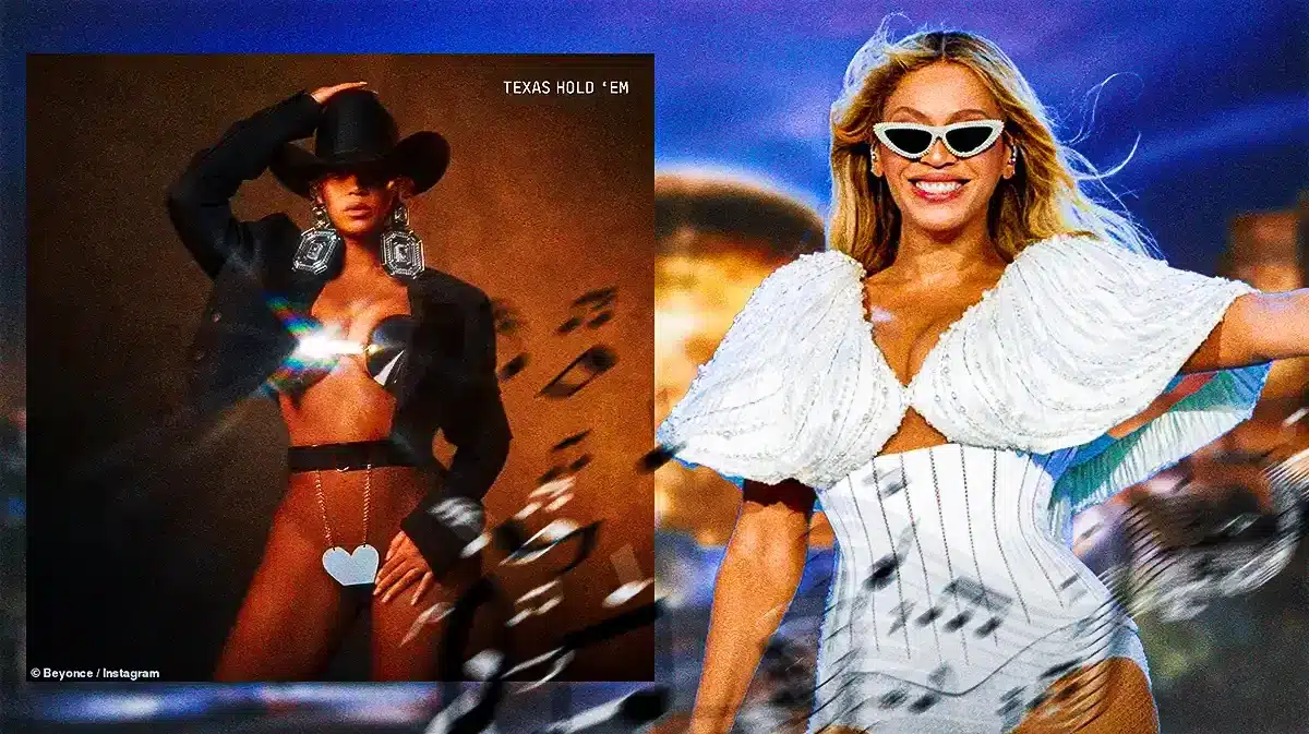 Texas Hold 'Em single cover and Beyoncé with Sphere background.