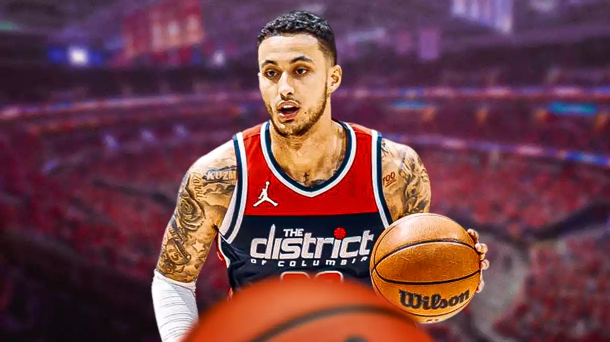 Kyle Kuzma with the Wizards arena in the background