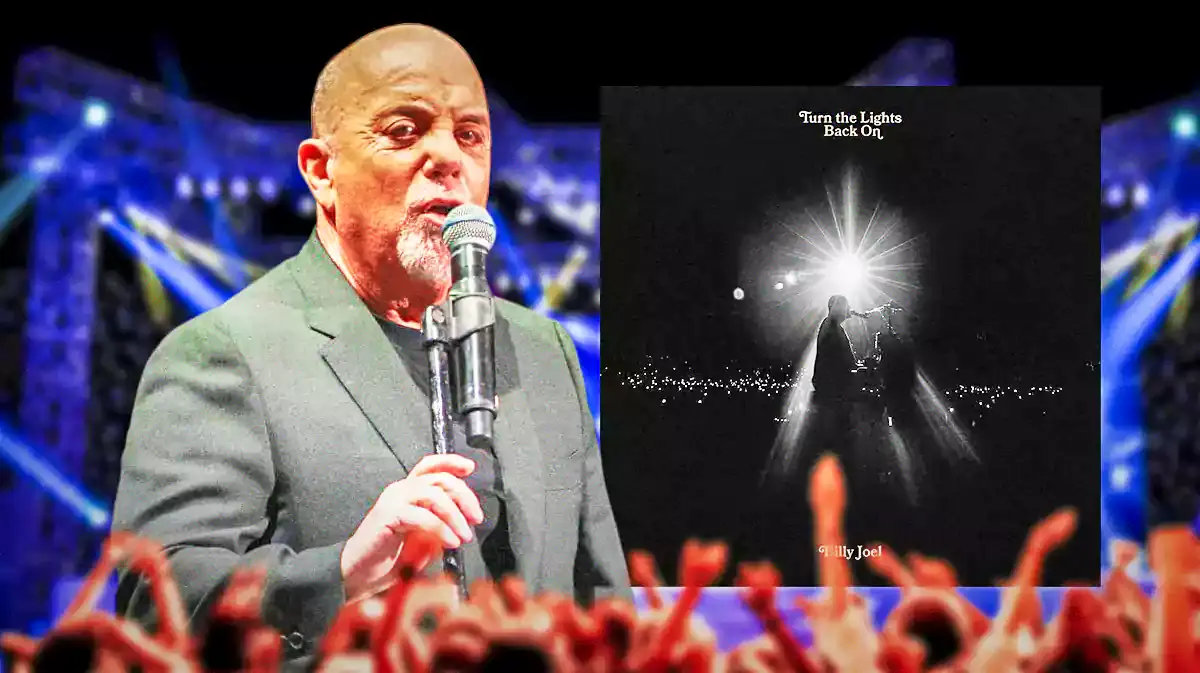 Billy Joel next to Turn the Lights Back On single cover.