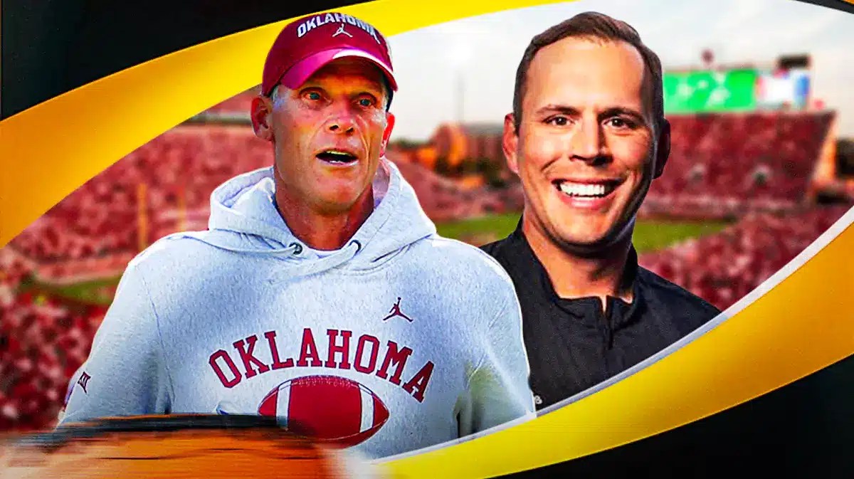 Oklahoma football coach Brent Venables on left, J.R. Sandlin on the right.
