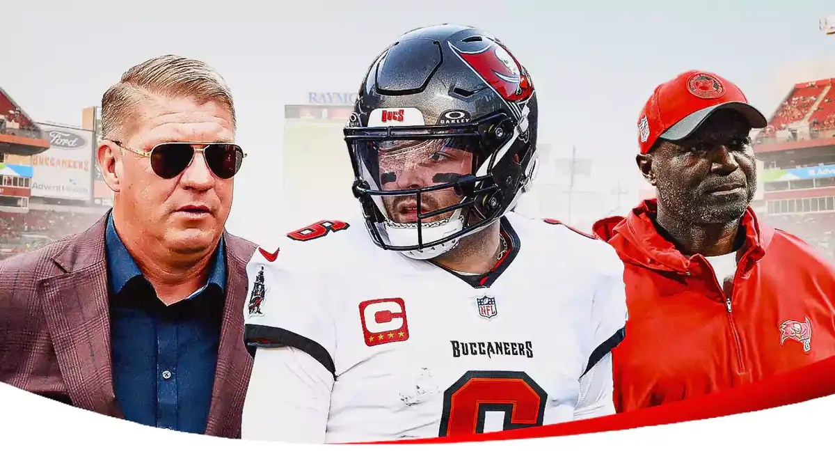 Buccaneers Tom Brady replacement Baker Mayfield with Todd Bowles and Jason Licht