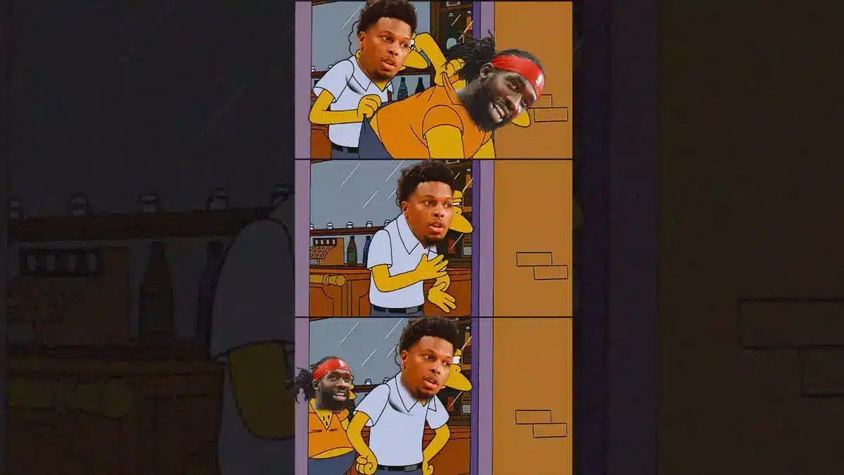 Bucks' Patrick Beverley as the guy in orange, 76ers' Kyle Lowry as the guy in blue in the Simpsons meme