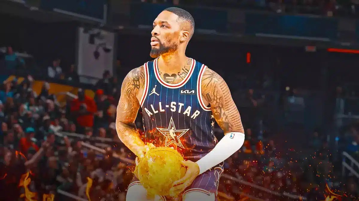 Bucks' Damian Lillard shooting the ball on fire