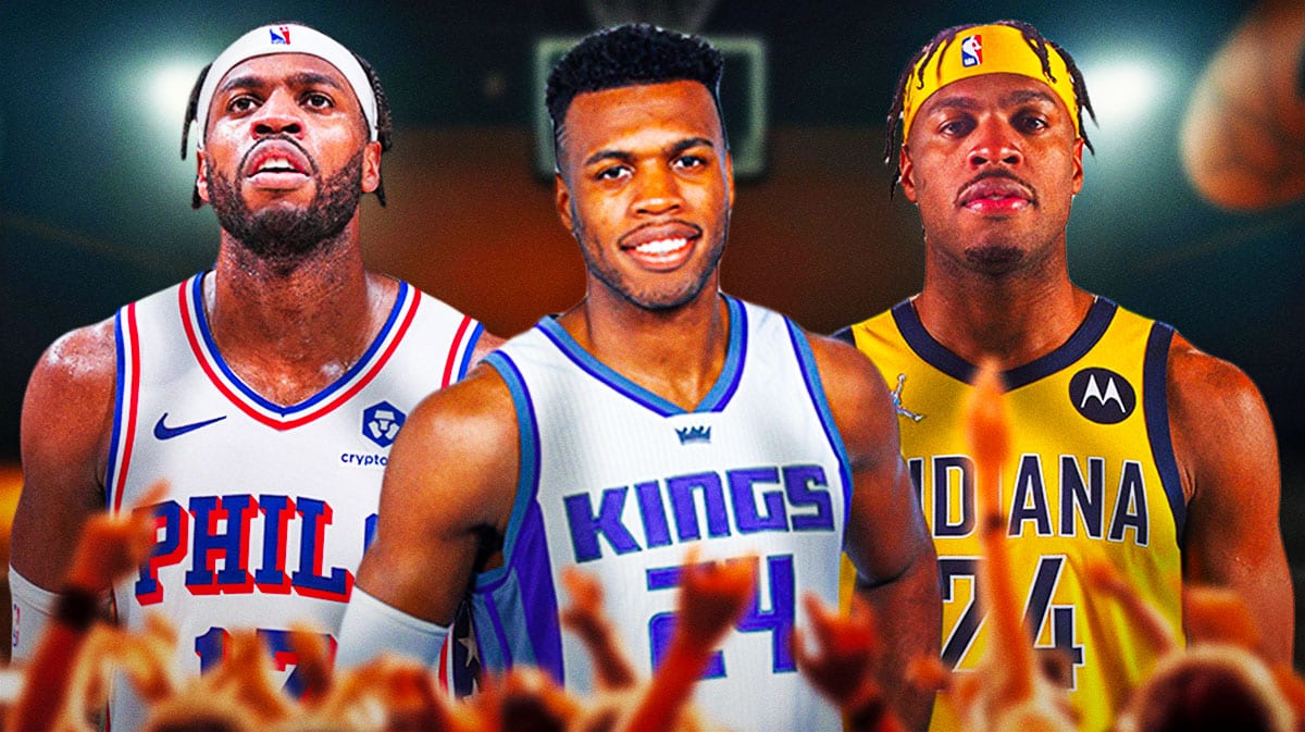 Buddy Hield playing for the 76ers, Kings and Pacers.