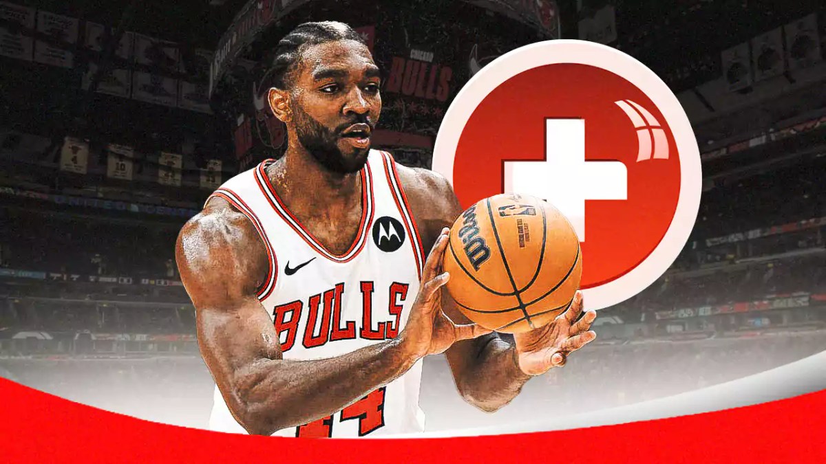Bulls, Patrick Williams, Patrick Williams injury, Cavaliers, Patrick Williams injury, Patrick Williams in Bulls uni with Bulls arena in the background