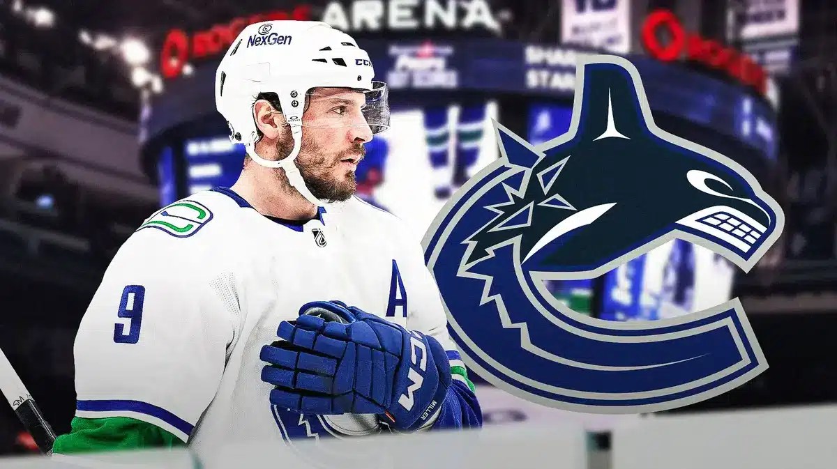 JT Miller and the Canucks after beating the Wild.