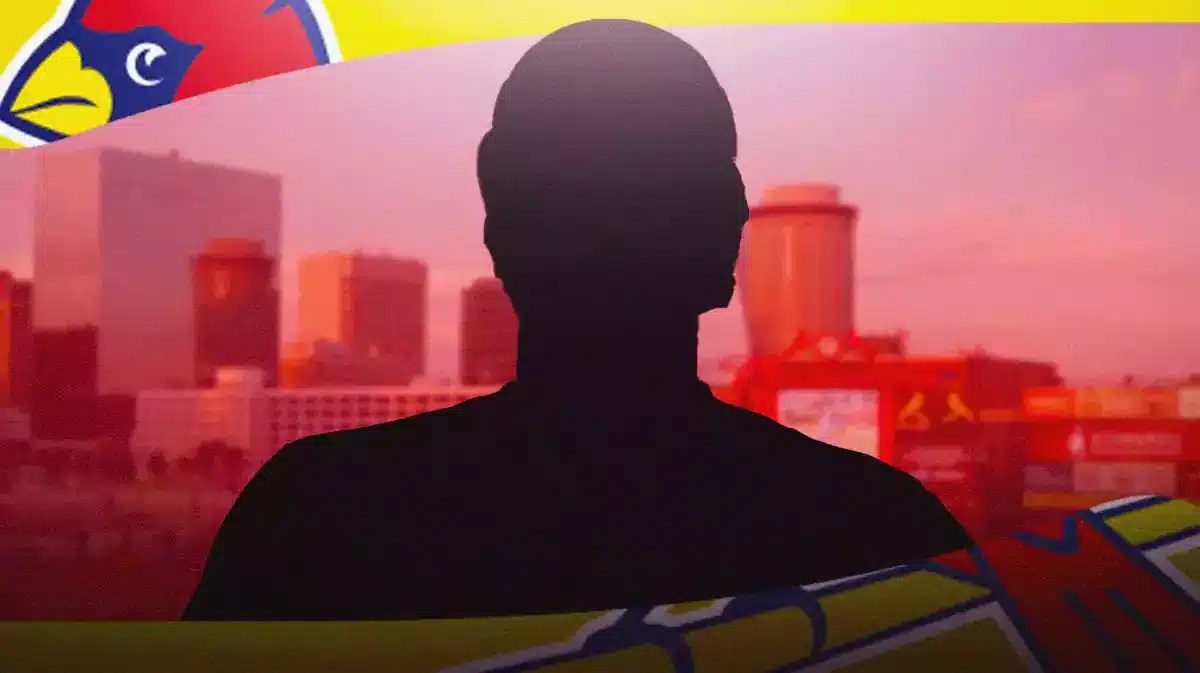 Ivan Herrera as a silhouette. Busch Stadium as the background