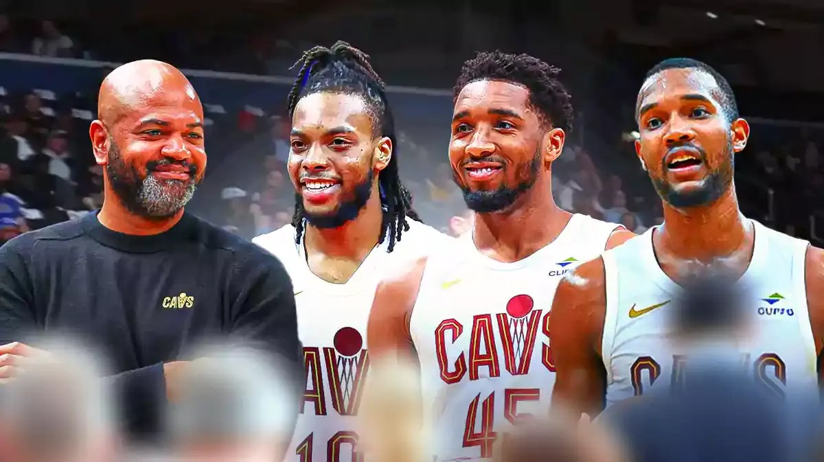 Cavs JB Bickerstaff, Darius Garland, Donovan Mitchell and Evan Mobley