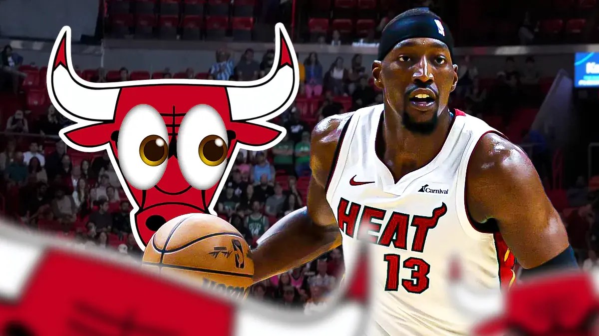 Bulls logo looking at Bam Adebayo