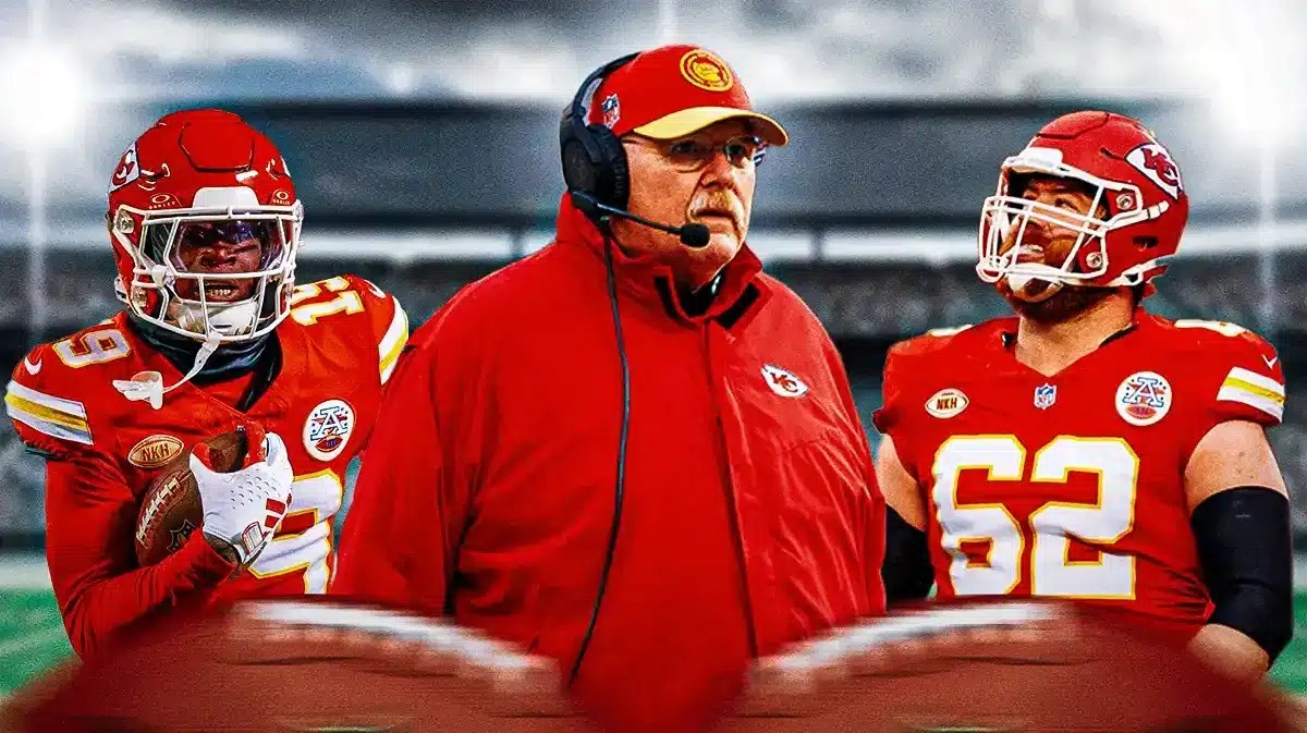 Photo: Andy Reid, Joe Thuny, Kadarius Toney all in Chiefs gear