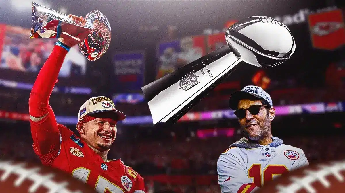 Chiefs QB Patrick Mahomes, Paul Rudd, Super Bowl 58