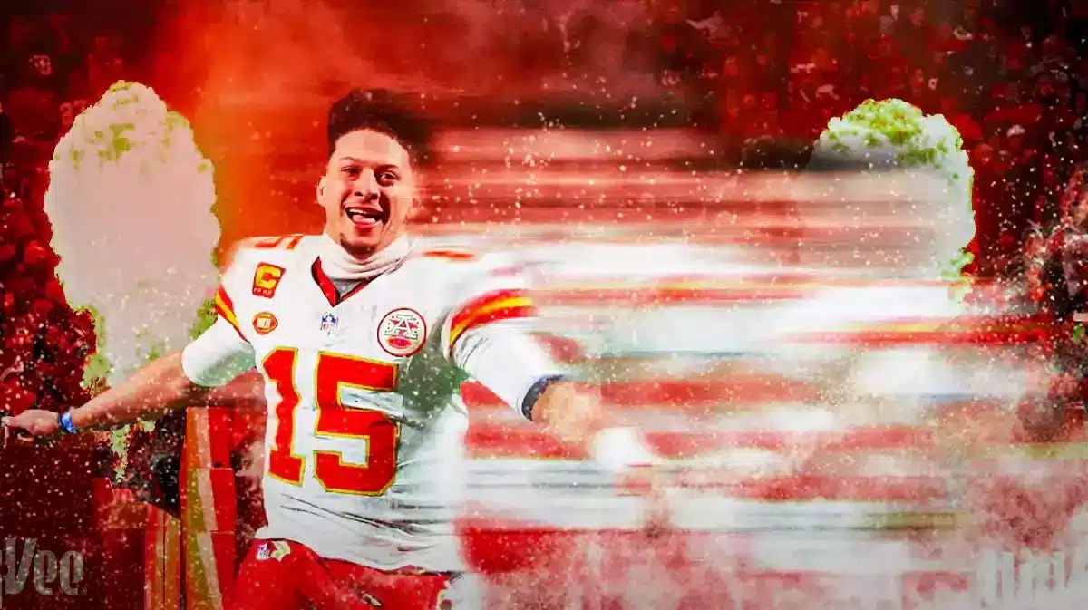 Patrick Mahomes running fast with streaks behind him (Kansas City Chiefs)