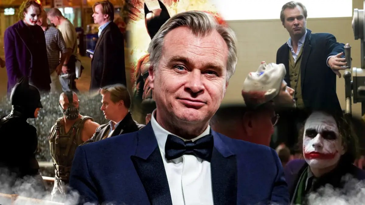 Christopher Nolan and scenes from The Dark Knight.