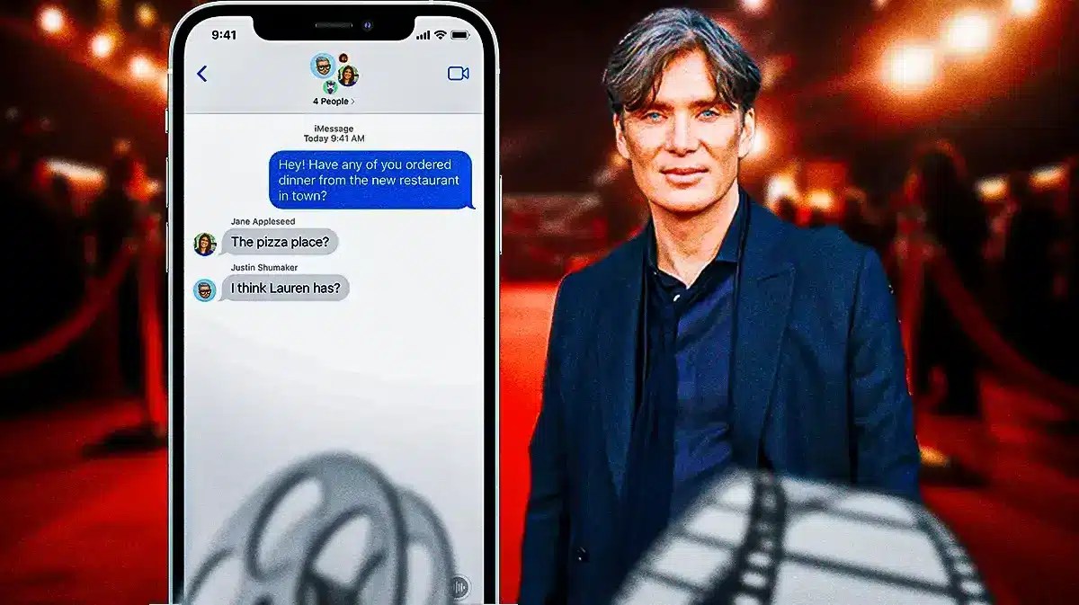 Cillian Murphy with a text message.